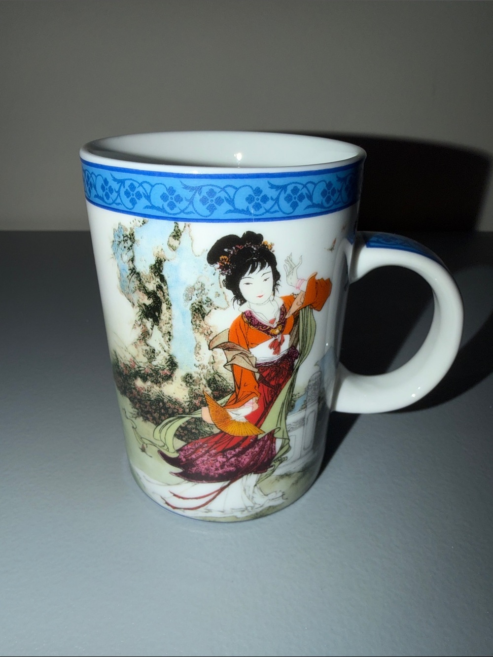 Keyway Porcelain Floral Geisha Mug in Blue and Orange